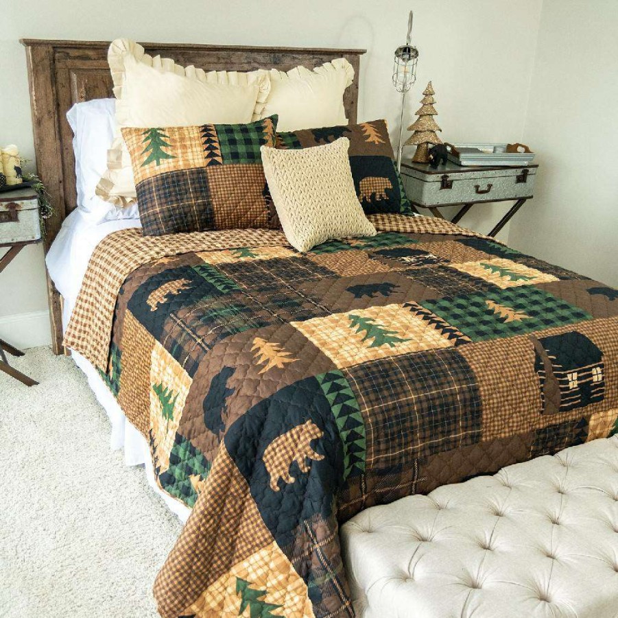 Bedding * Tendy Style Your Life Style Brown Bear Cabin 3Pc Queen Quilt Set By Donna Sharp American Heritage Textiles Y20006